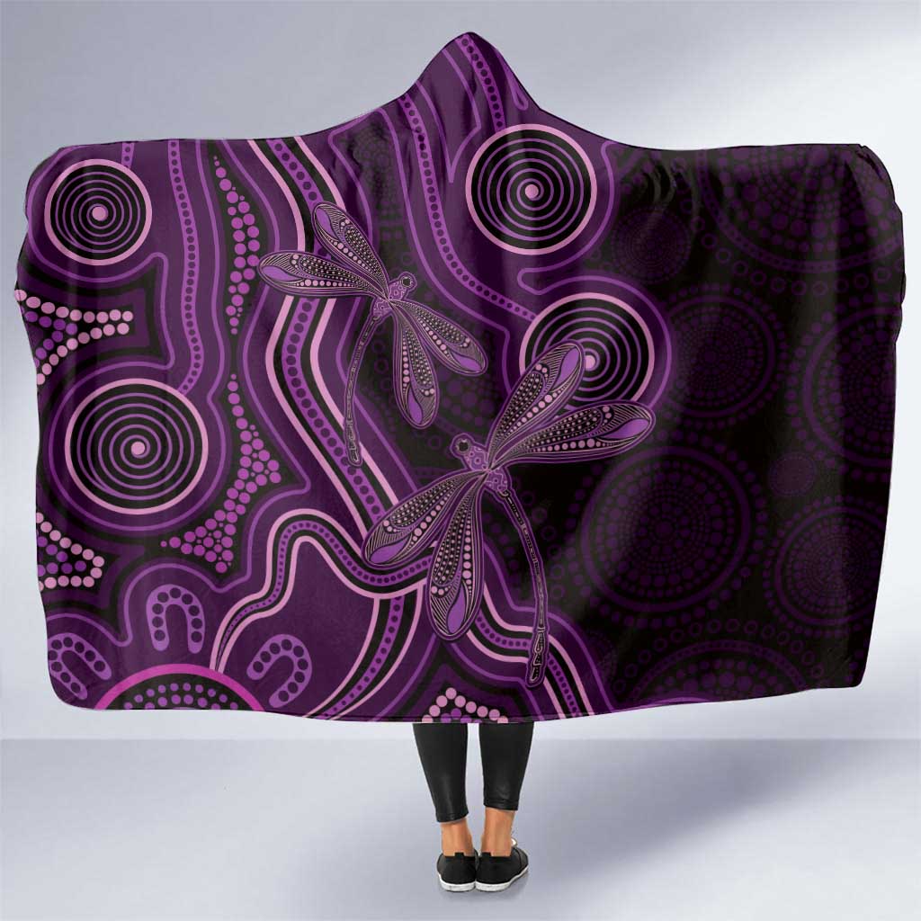 Purple Indigenous Dragonfly Australia Hooded Blanket Aboriginal Art - Aussie Hoodie