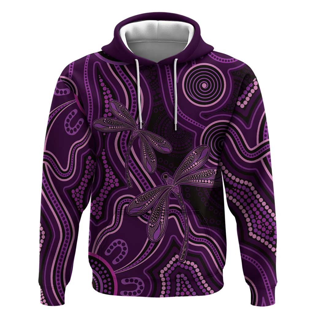 Purple Indigenous Dragonfly Australia Hoodie Aboriginal Art - Aussie Hoodie