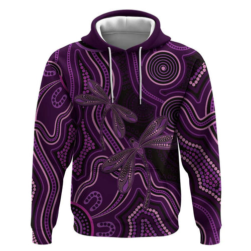 Purple Indigenous Dragonfly Australia Hoodie Aboriginal Art - Aussie Hoodie