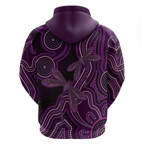 Purple Indigenous Dragonfly Australia Hoodie Aboriginal Art - Aussie Hoodie