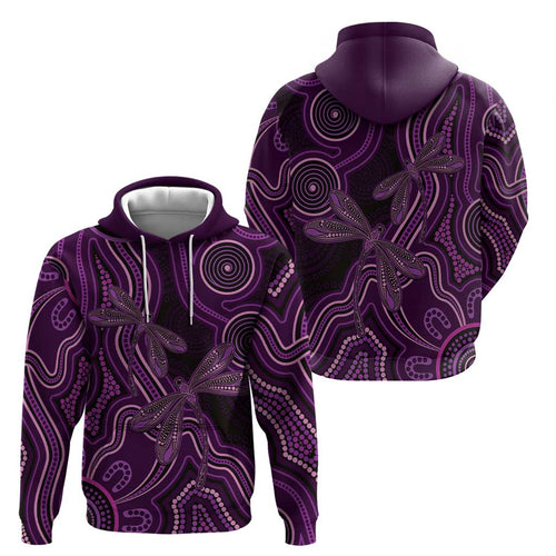 Purple Indigenous Dragonfly Australia Hoodie Aboriginal Art - Aussie Hoodie