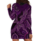 Purple Indigenous Dragonfly Australia Hoodie Dress Aboriginal Art - Aussie Hoodie