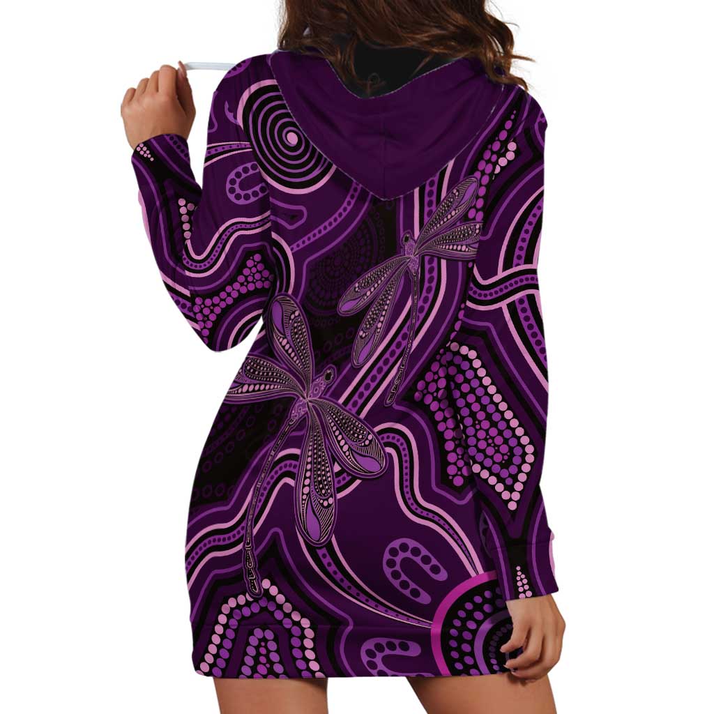 Purple Indigenous Dragonfly Australia Hoodie Dress Aboriginal Art - Aussie Hoodie