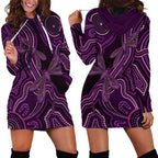 Purple Indigenous Dragonfly Australia Hoodie Dress Aboriginal Art - Aussie Hoodie
