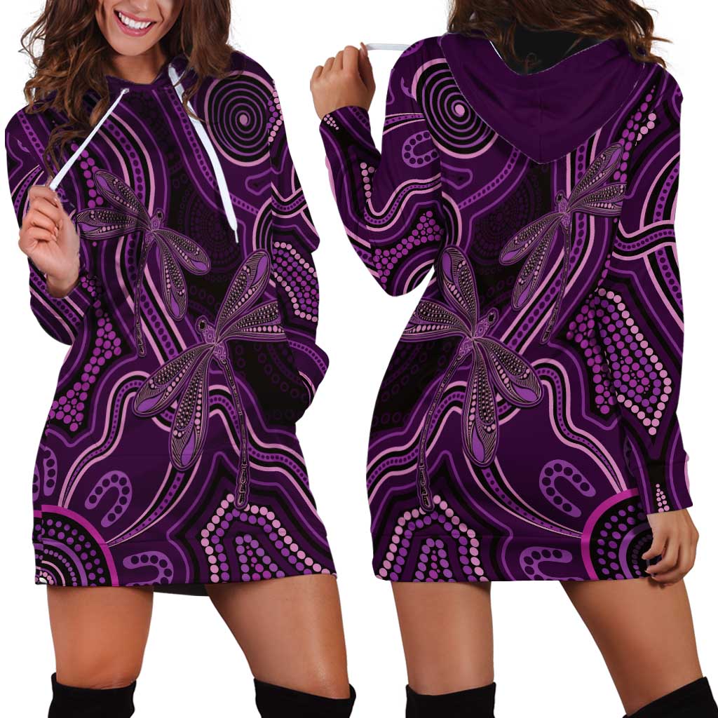 Purple Indigenous Dragonfly Australia Hoodie Dress Aboriginal Art - Aussie Hoodie