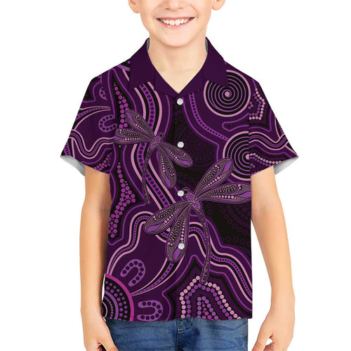 Purple Indigenous Dragonfly Australia Kid Hawaiian Shirt Aboriginal Art - Aussie Hoodie