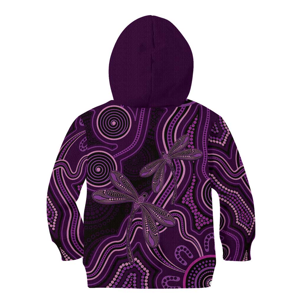 Purple Indigenous Dragonfly Australia Kid Hoodie Aboriginal Art - Aussie Hoodie