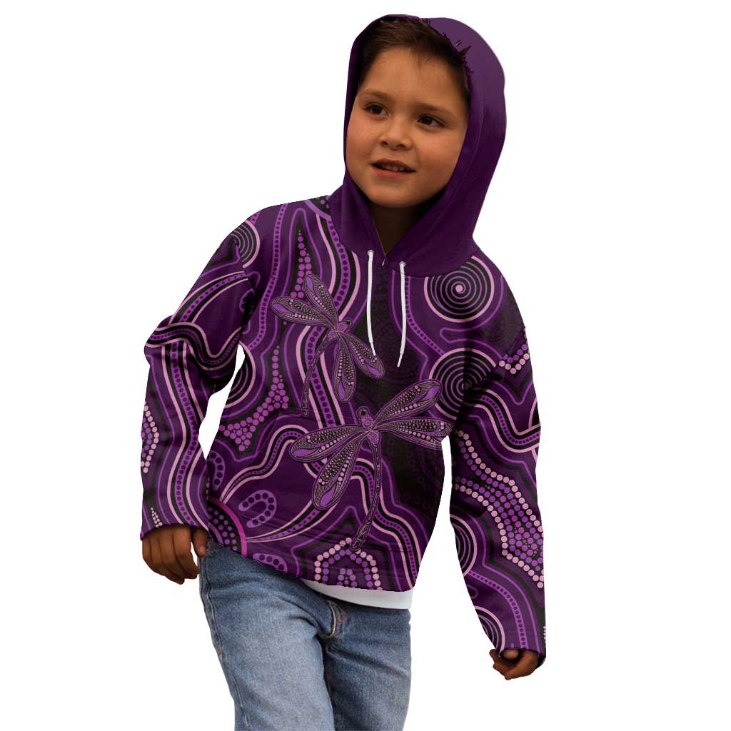 Purple Indigenous Dragonfly Australia Kid Hoodie Aboriginal Art - Aussie Hoodie