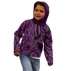 Purple Indigenous Dragonfly Australia Kid Hoodie Aboriginal Art - Aussie Hoodie