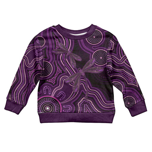 Purple Indigenous Dragonfly Australia Kid Ugly Christmas Sweater Aboriginal Art - Aussie Hoodie