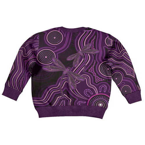 Purple Indigenous Dragonfly Australia Kid Ugly Christmas Sweater Aboriginal Art - Aussie Hoodie
