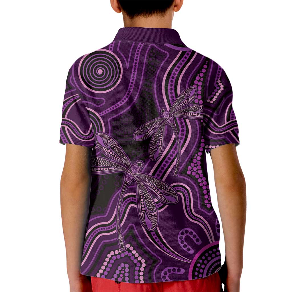 Purple Indigenous Dragonfly Australia Kid Polo Shirt Aboriginal Art - Aussie Hoodie