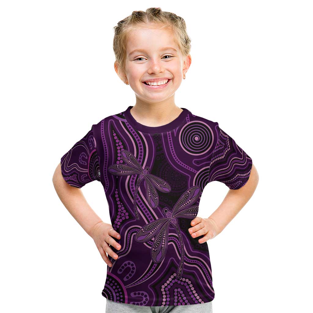 Purple Indigenous Dragonfly Australia Kid T Shirt Aboriginal Art - Aussie Hoodie
