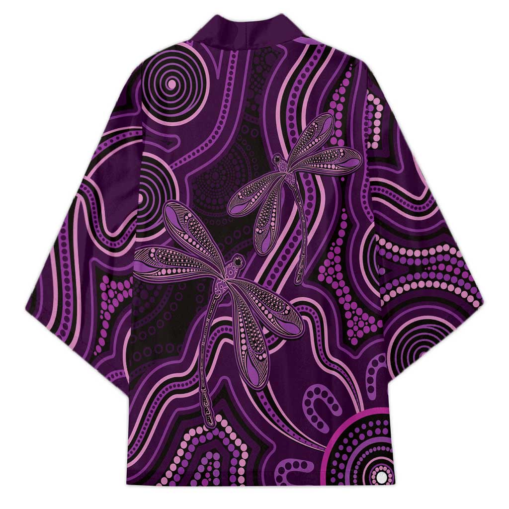 Purple Indigenous Dragonfly Australia Kimono Aboriginal Art - Aussie Hoodie