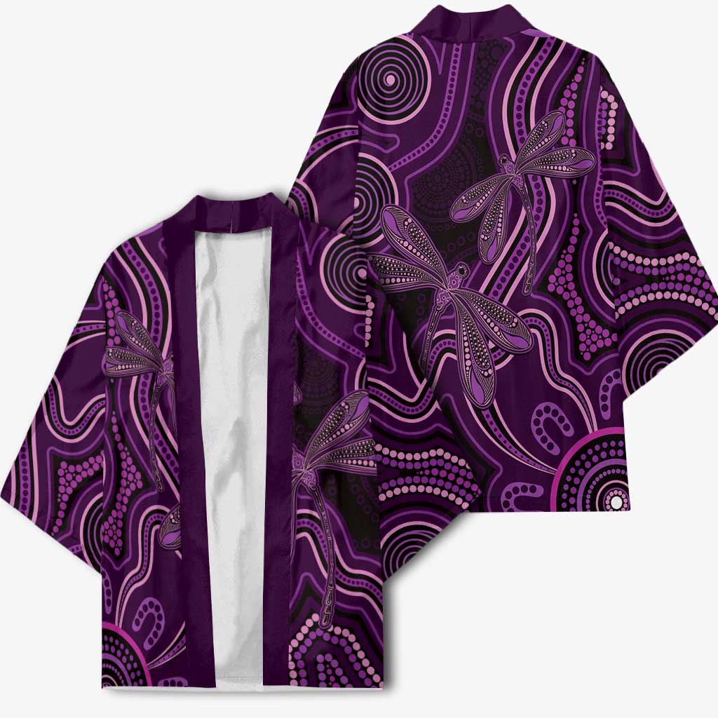 Purple Indigenous Dragonfly Australia Kimono Aboriginal Art - Aussie Hoodie