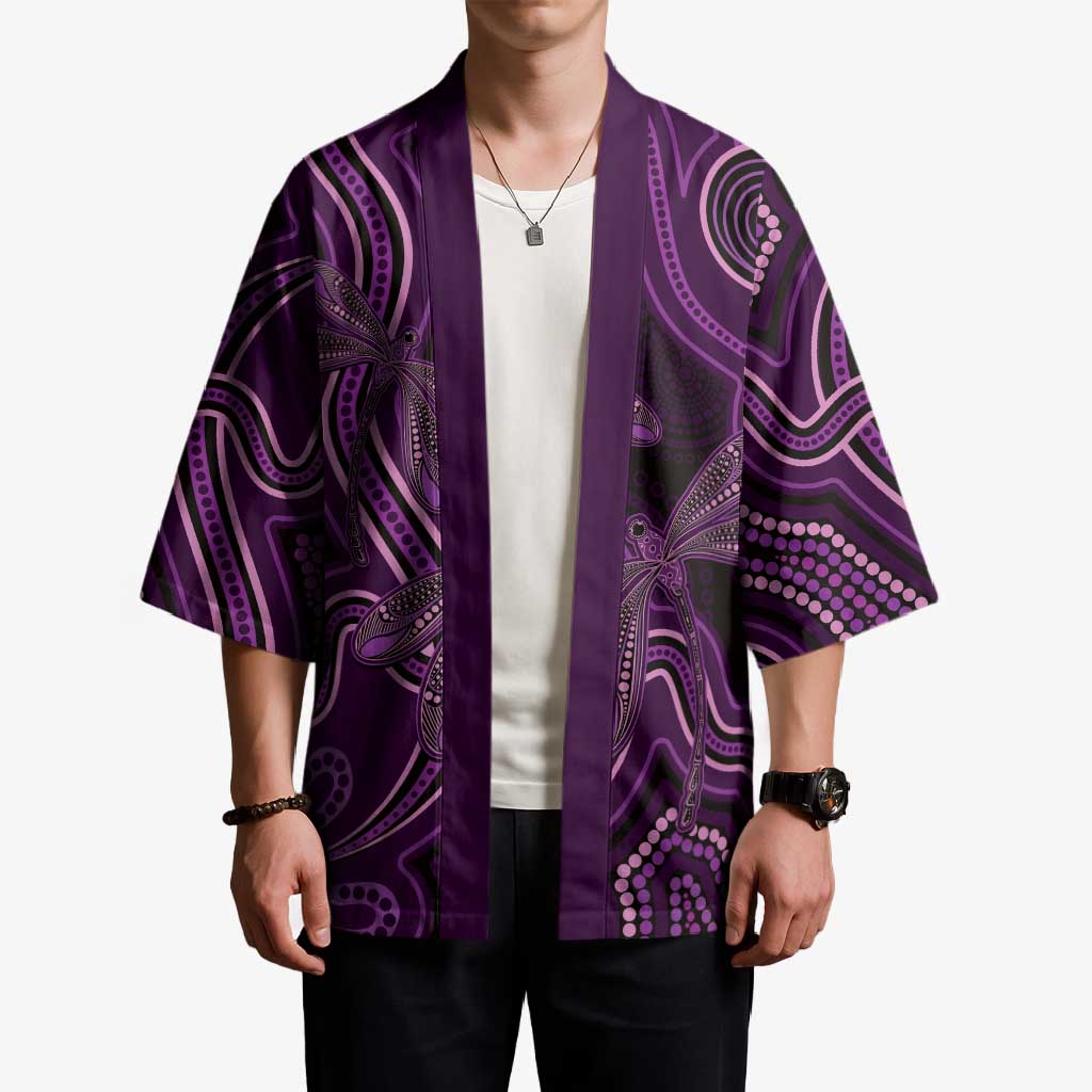 Purple Indigenous Dragonfly Australia Kimono Aboriginal Art - Aussie Hoodie