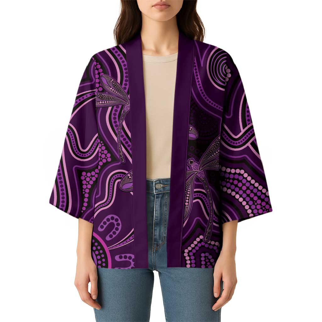 Purple Indigenous Dragonfly Australia Kimono Aboriginal Art - Aussie Hoodie