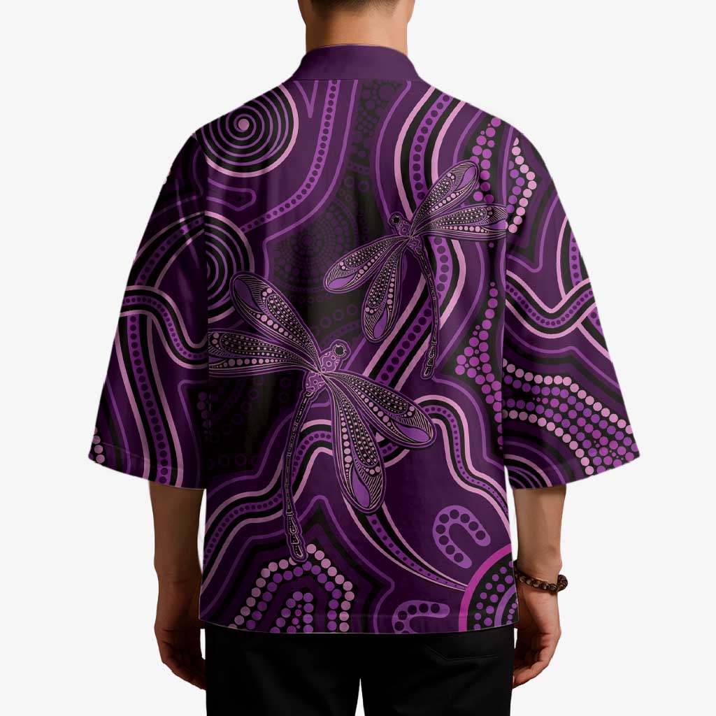 Purple Indigenous Dragonfly Australia Kimono Aboriginal Art - Aussie Hoodie