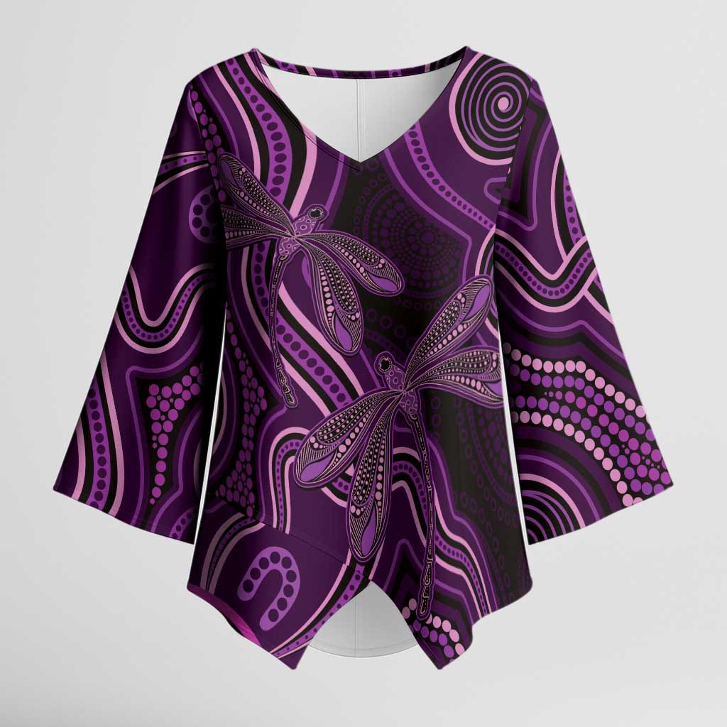 Purple Indigenous Dragonfly Australia Kimono Sleeve Blouse Aboriginal Art - Aussie Hoodie