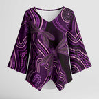 Purple Indigenous Dragonfly Australia Kimono Sleeve Blouse Aboriginal Art - Aussie Hoodie