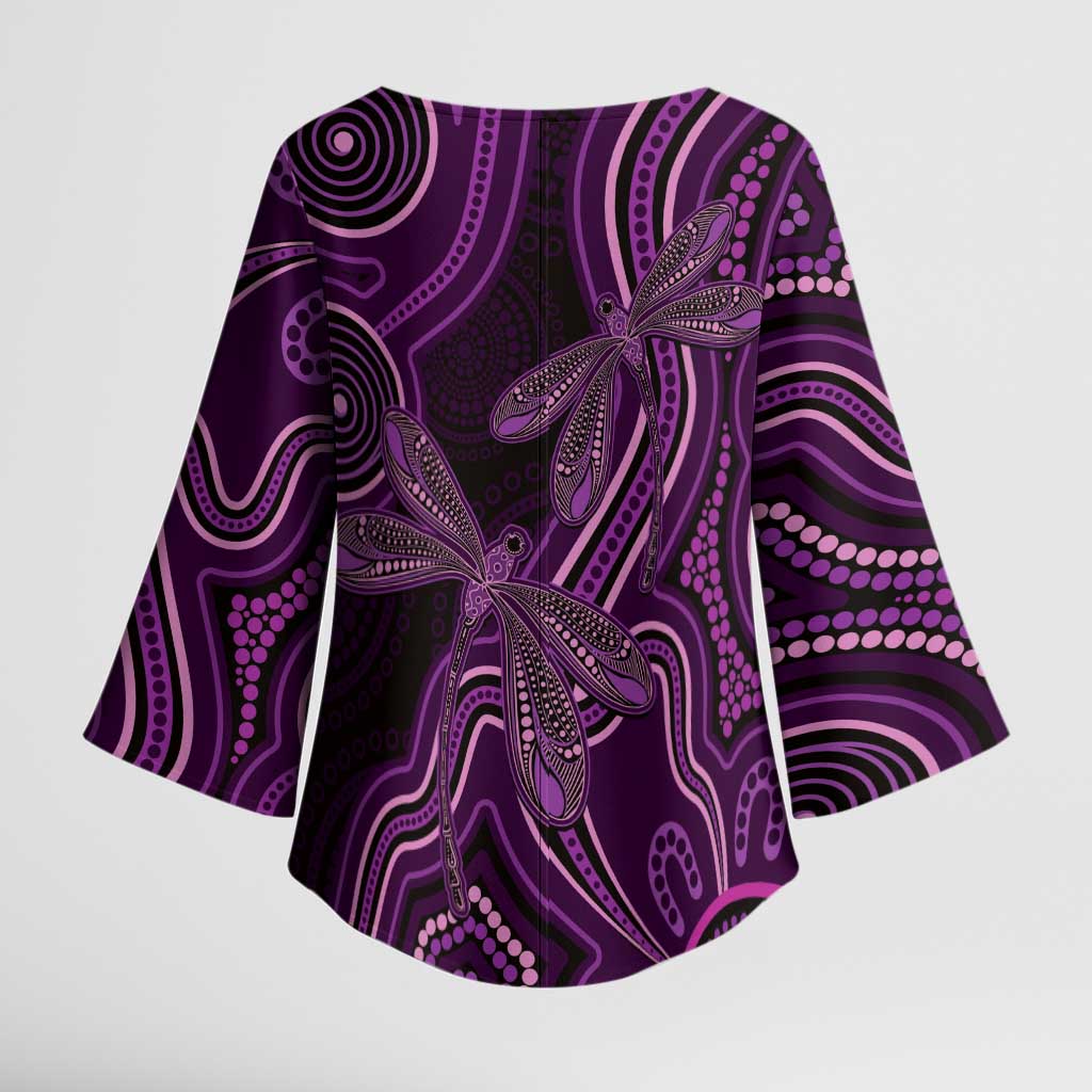 Purple Indigenous Dragonfly Australia Kimono Sleeve Blouse Aboriginal Art - Aussie Hoodie
