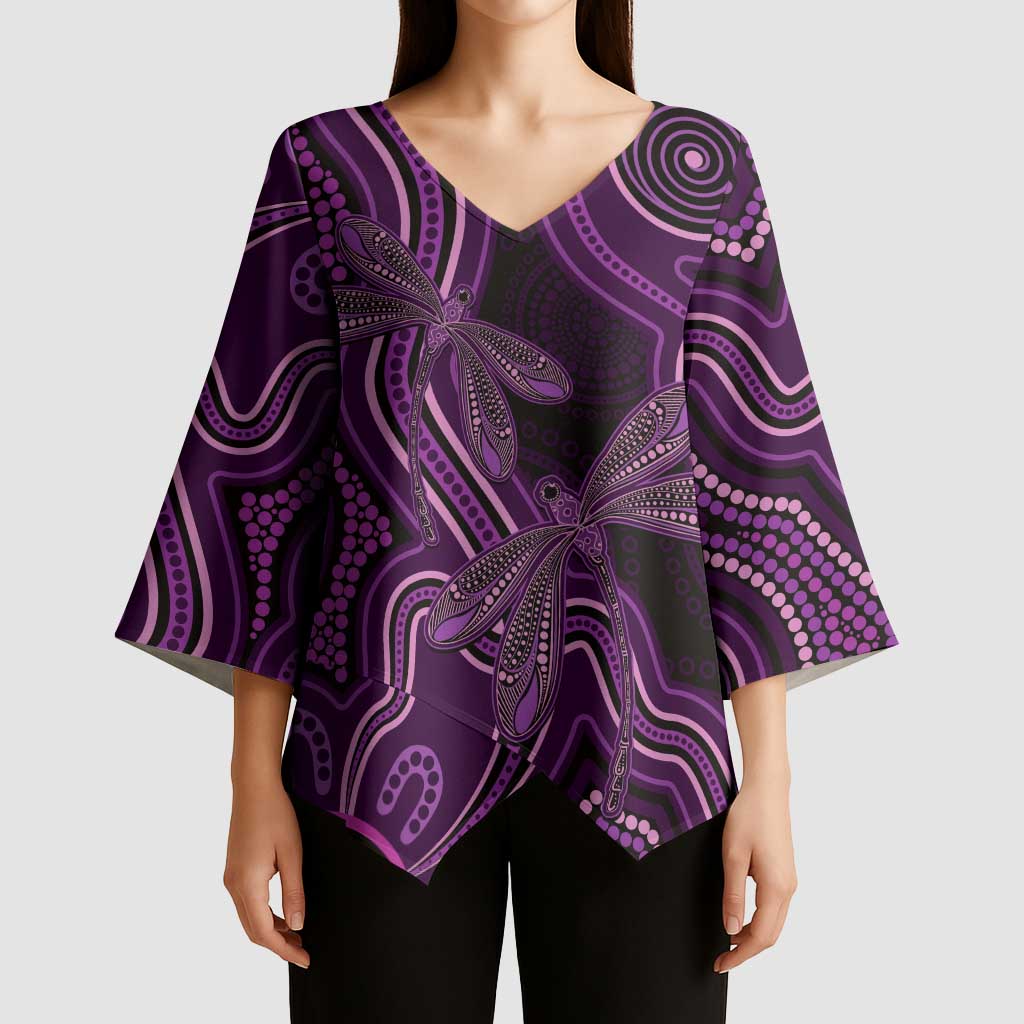 Purple Indigenous Dragonfly Australia Kimono Sleeve Blouse Aboriginal Art - Aussie Hoodie
