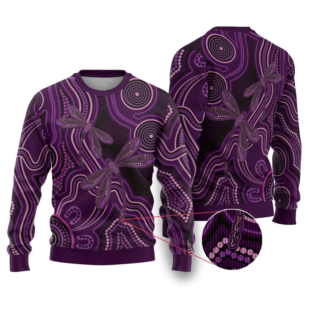 Purple Indigenous Dragonfly Australia Ugly Christmas Sweater Aboriginal Art - Aussie Hoodie