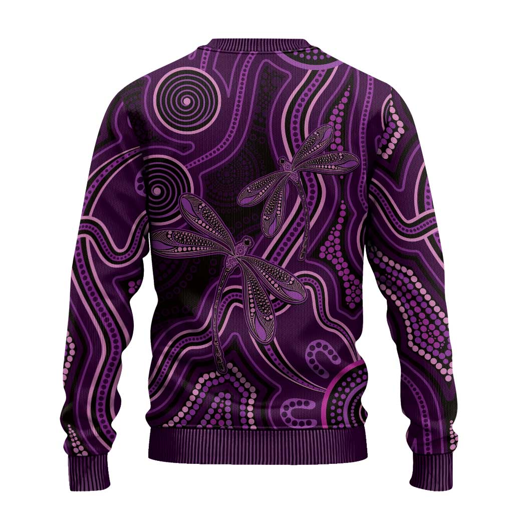 Purple Indigenous Dragonfly Australia Ugly Christmas Sweater Aboriginal Art - Aussie Hoodie