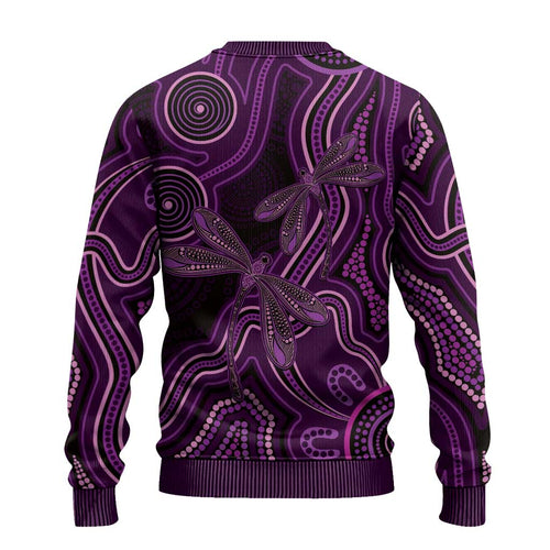 Purple Indigenous Dragonfly Australia Ugly Christmas Sweater Aboriginal Art - Aussie Hoodie