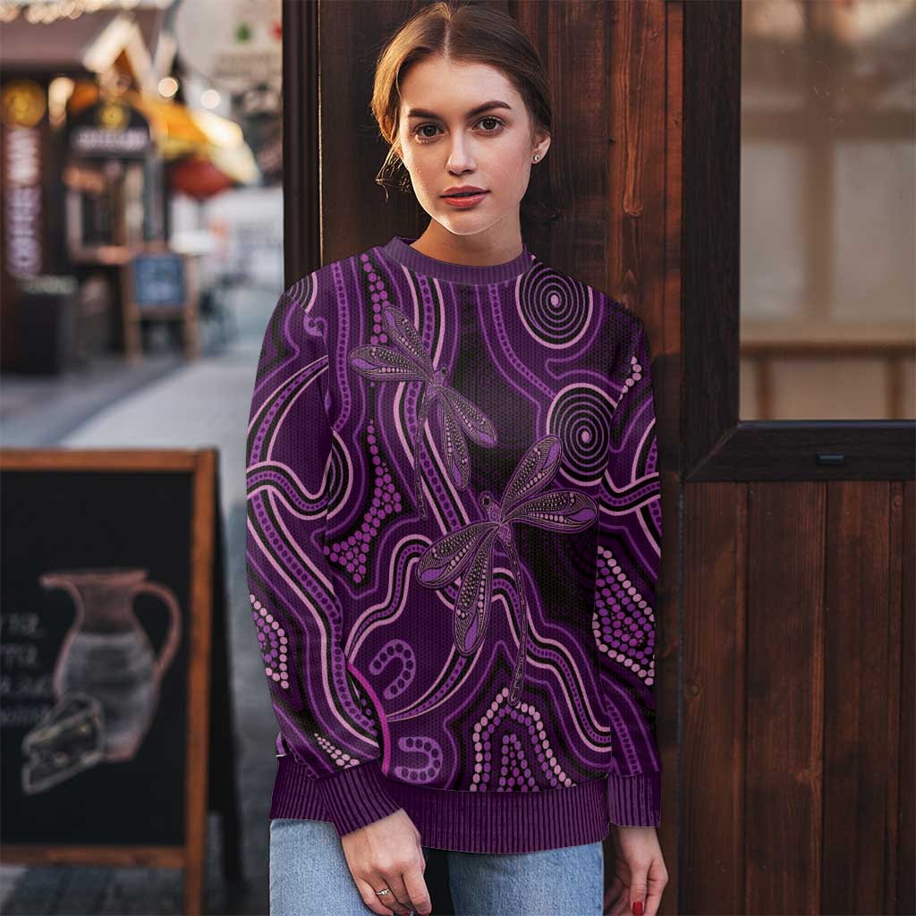 Purple Indigenous Dragonfly Australia Ugly Christmas Sweater Aboriginal Art - Aussie Hoodie