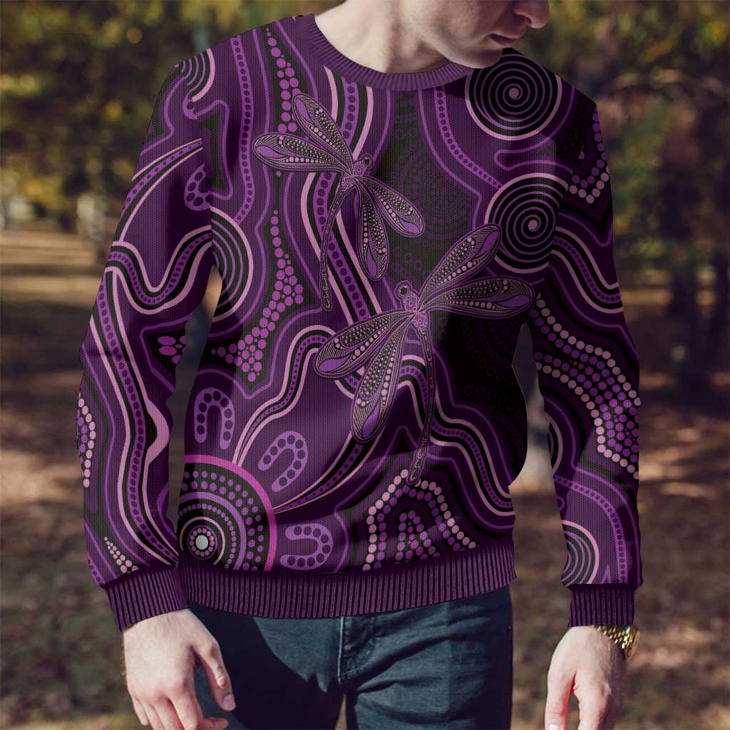 Purple Indigenous Dragonfly Australia Ugly Christmas Sweater Aboriginal Art - Aussie Hoodie