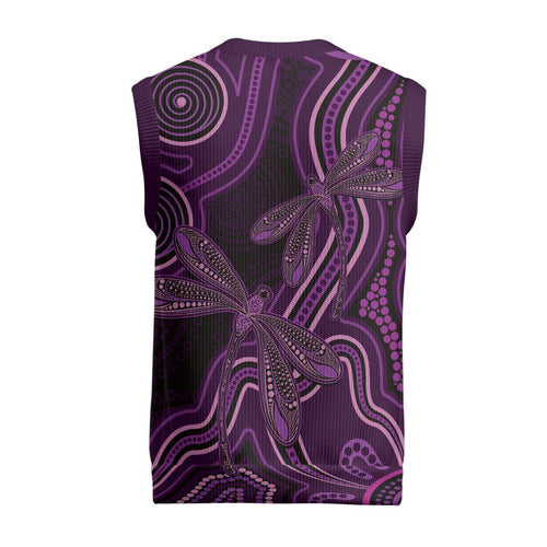Purple Indigenous Dragonfly Australia Christmas Knitted V-Neck Vest Aboriginal Art - Aussie Hoodie