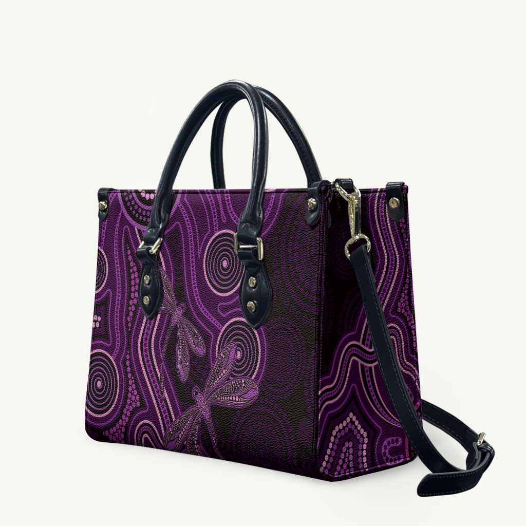 Purple Indigenous Dragonfly Australia Leather Bag Aboriginal Art - Aussie Hoodie