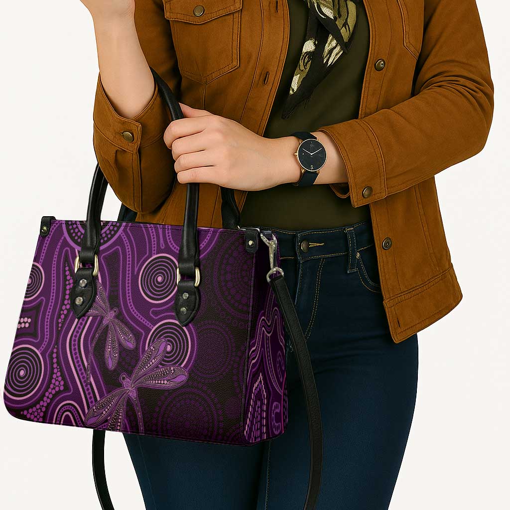 Purple Indigenous Dragonfly Australia Leather Bag Aboriginal Art - Aussie Hoodie
