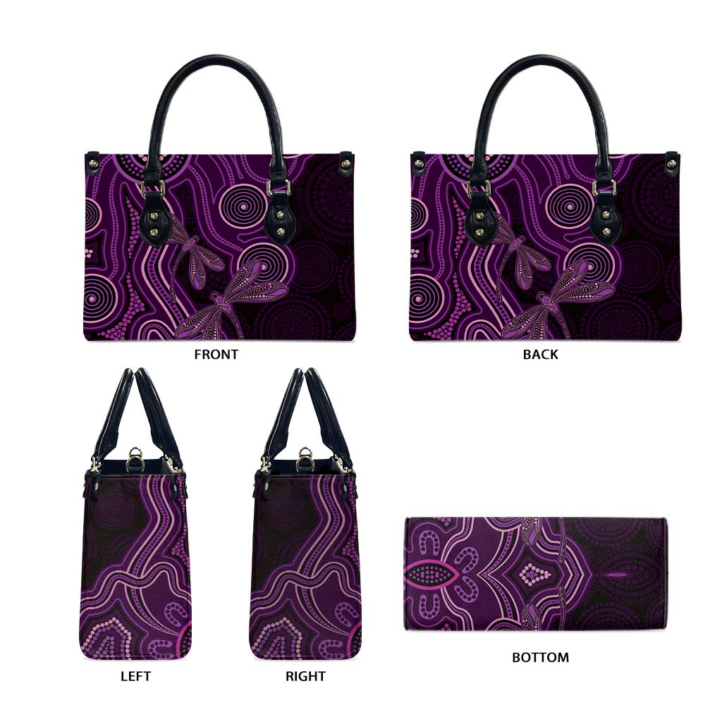 Purple Indigenous Dragonfly Australia Leather Bag Aboriginal Art - Aussie Hoodie