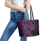 Purple Indigenous Dragonfly Australia Leather Tote Bag Aboriginal Art - Aussie Hoodie