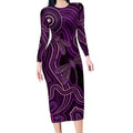 Purple Indigenous Dragonfly Australia Long Sleeve Bodycon Dress Aboriginal Art - Aussie Hoodie