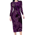 Purple Indigenous Dragonfly Australia Long Sleeve Bodycon Dress Aboriginal Art - Aussie Hoodie