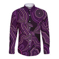 Purple Indigenous Dragonfly Australia Long Sleeve Button Shirt Aboriginal Art - Aussie Hoodie