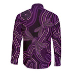 Purple Indigenous Dragonfly Australia Long Sleeve Button Shirt Aboriginal Art - Aussie Hoodie