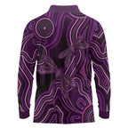 Purple Indigenous Dragonfly Australia Long Sleeve Polo Shirt Aboriginal Art - Aussie Hoodie