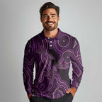 Purple Indigenous Dragonfly Australia Long Sleeve Polo Shirt Aboriginal Art - Aussie Hoodie