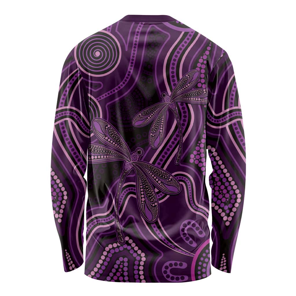 Purple Indigenous Dragonfly Australia Long Sleeve Shirt Aboriginal Art - Aussie Hoodie