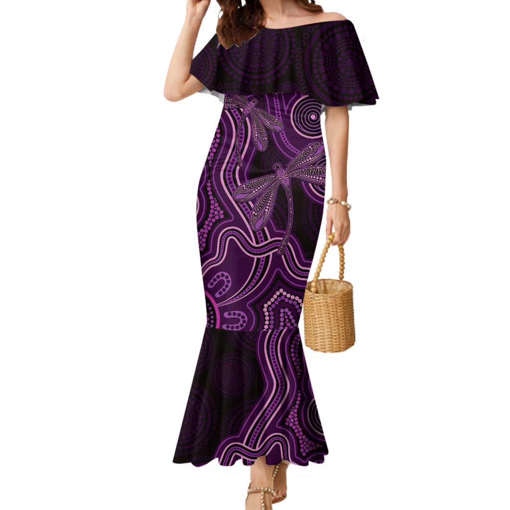 Purple Indigenous Dragonfly Australia Mermaid Dress Aboriginal Art - Aussie Hoodie