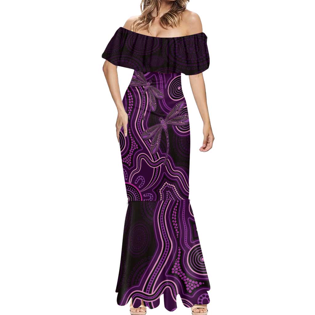 Purple Indigenous Dragonfly Australia Mermaid Dress Aboriginal Art - Aussie Hoodie