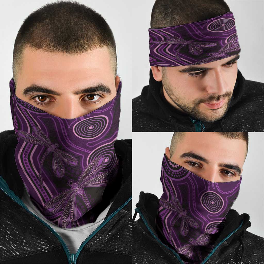 Purple Indigenous Dragonfly Australia Neck Gaiter Aboriginal Art - Aussie Hoodie