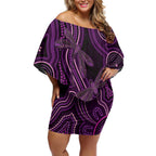 Purple Indigenous Dragonfly Australia Off Shoulder Short Dress Aboriginal Art - Aussie Hoodie