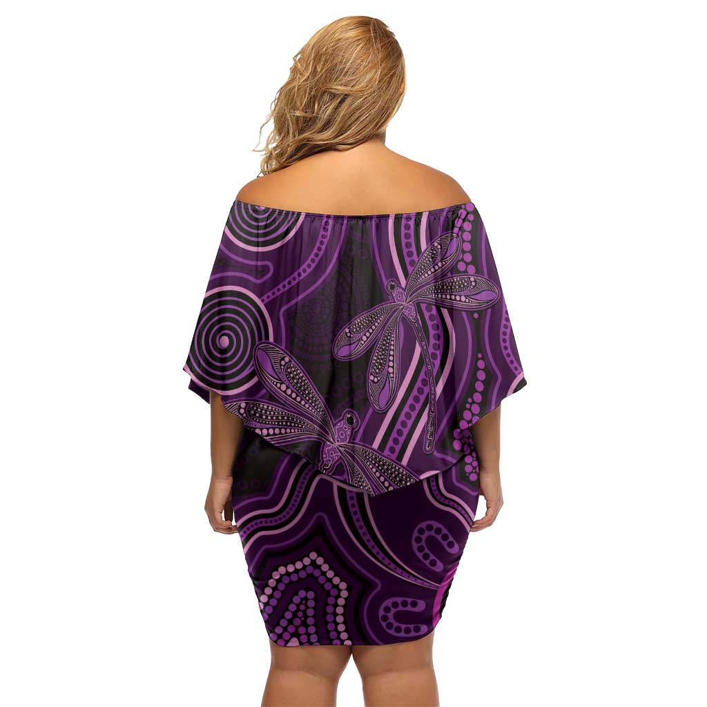 Purple Indigenous Dragonfly Australia Off Shoulder Short Dress Aboriginal Art - Aussie Hoodie
