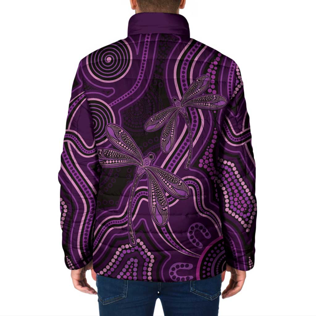 Purple Indigenous Dragonfly Australia Padded Jacket Aboriginal Art - Aussie Hoodie