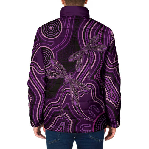 Purple Indigenous Dragonfly Australia Padded Jacket Aboriginal Art - Aussie Hoodie